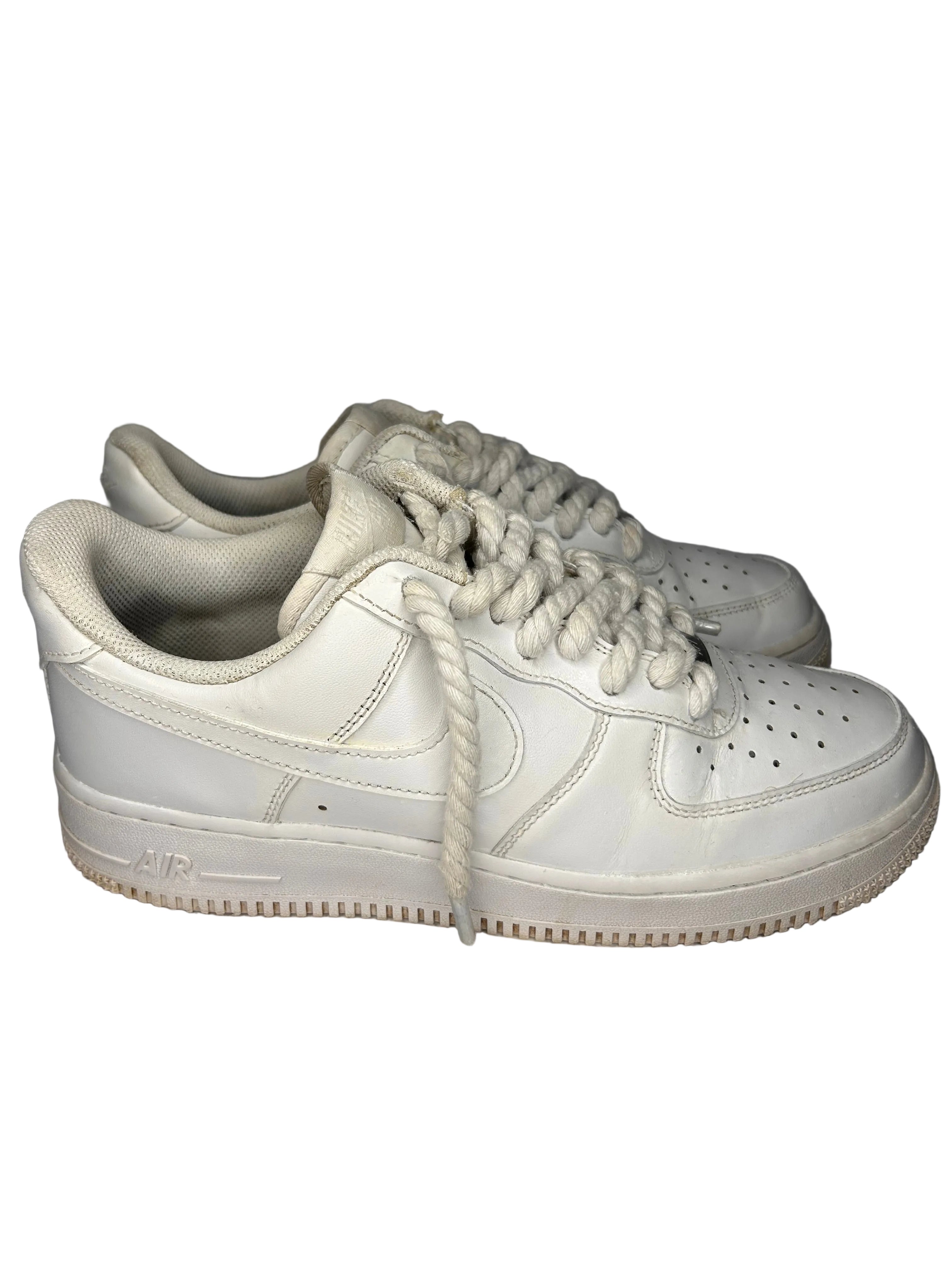 White Classic Low‑Top Trainers – Chunky Rope Laces Design | Size UK 7