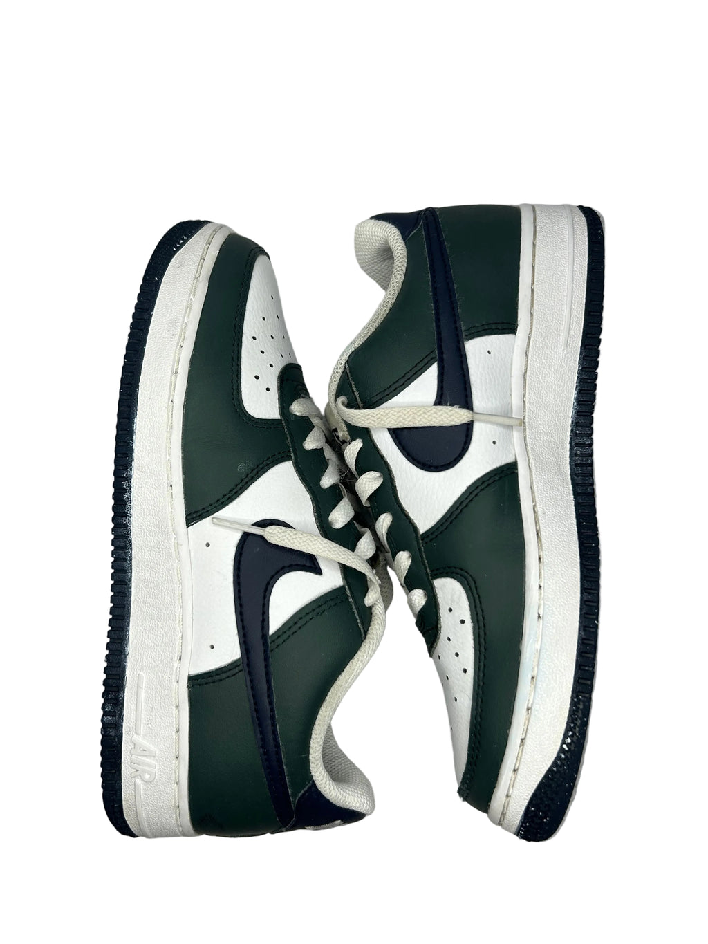 White & Dark Green Retro Low‑Top Trainers — Classic Casual Style — Size UK 5
