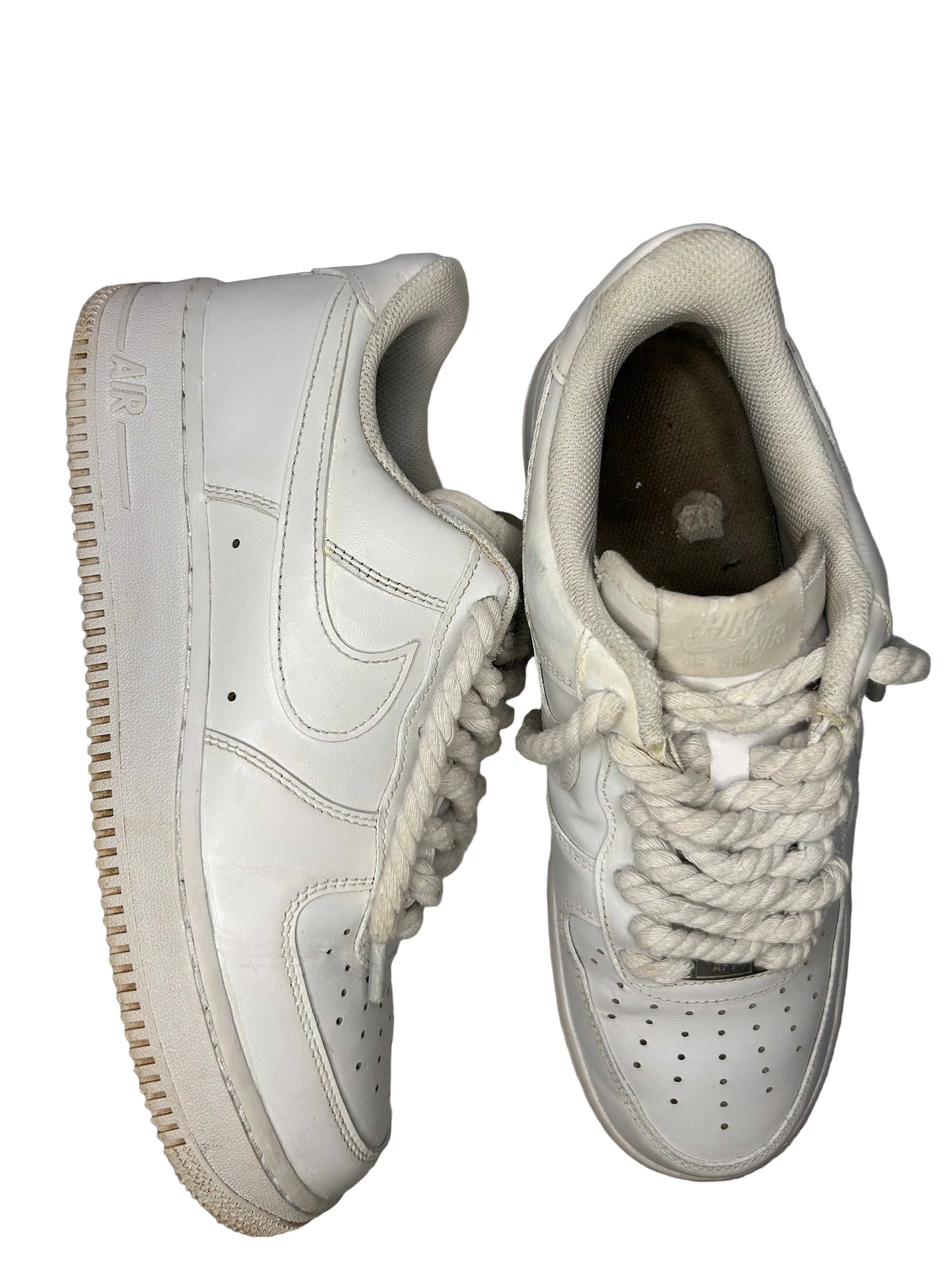 White Classic Low‑Top Trainers – Chunky Rope Laces Design | Size UK 7