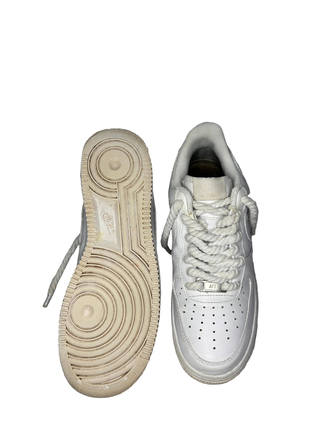White Classic Low‑Top Trainers – Chunky Rope Laces Design | Size UK 7